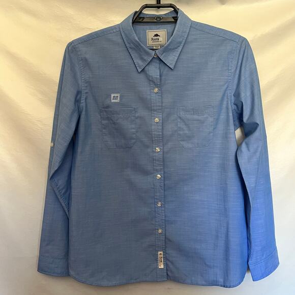 Roots73 Clearwater Button Up Women Shirt Size Large Blue M Patch #97100 Rolltab - Picture 12 of 12